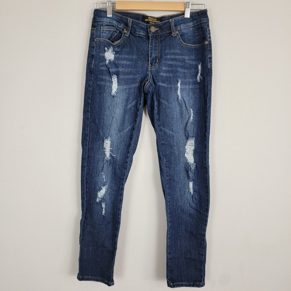 Womens Versace Distressed Dark Blue Jeans